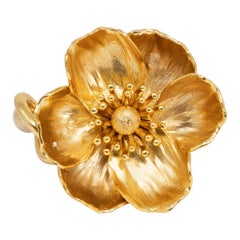 Oscar de la Renta Gold Poppy Flower 3D Statement Bangle Bracelet, Contemporary