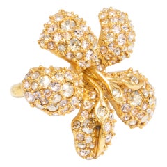 Oscar de la Renta Gold Pavé Flower Cocktail Statement Ring, Contemporary