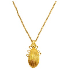 Oscar de la Renta Gold Scarab Pendant Chain Necklace, Long Rope 78 cm