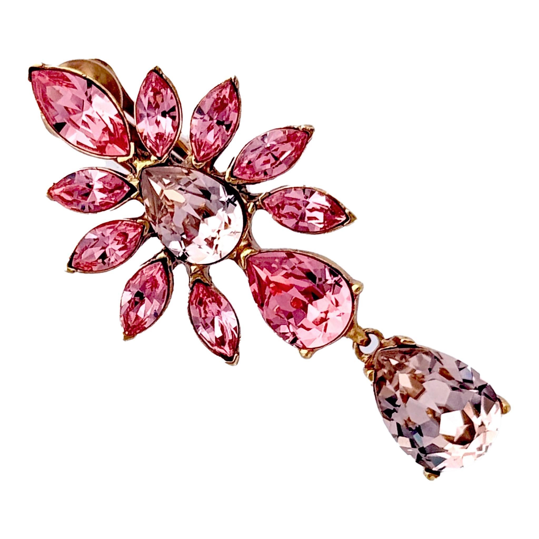 De las mujeres Oscar De La Renta Pendientes de clip con gota floral de cristal de Swarovski rosa dorado en venta