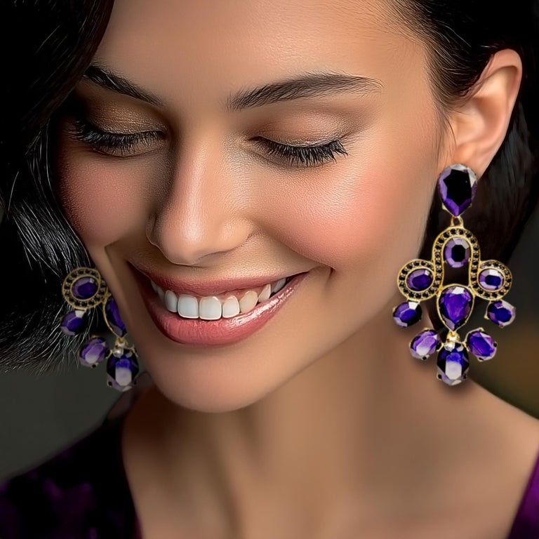 Boucles D'oreilles Oscar De La Renta Dorées à Cristaux - Pendantes, Neuf Avec étiquettes