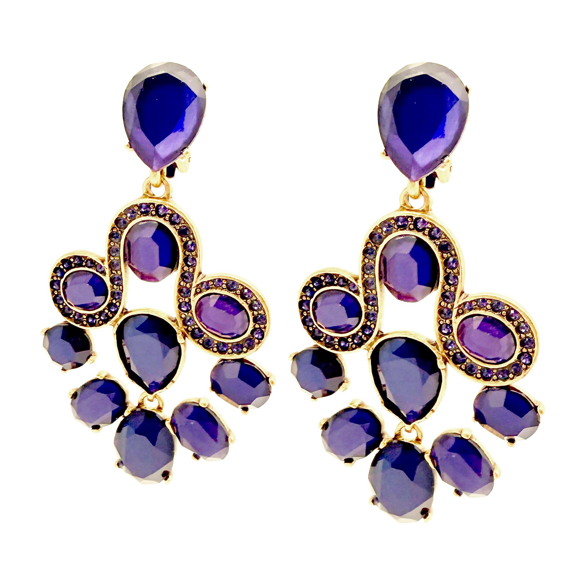 Women's Oscar De La Renta Gold Tanzanite Swarovski Crystal Chandelier Clip Earrings For Sale