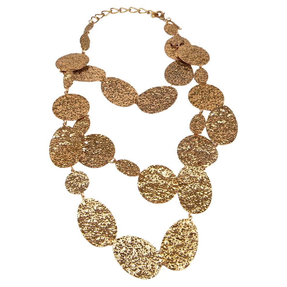 Oscar de la Renta Gold Textured Layered Necklace For Sale