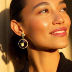 Oscar De La Renta Gold Tiger Eye Heart Drop Earrings Vintage Designer