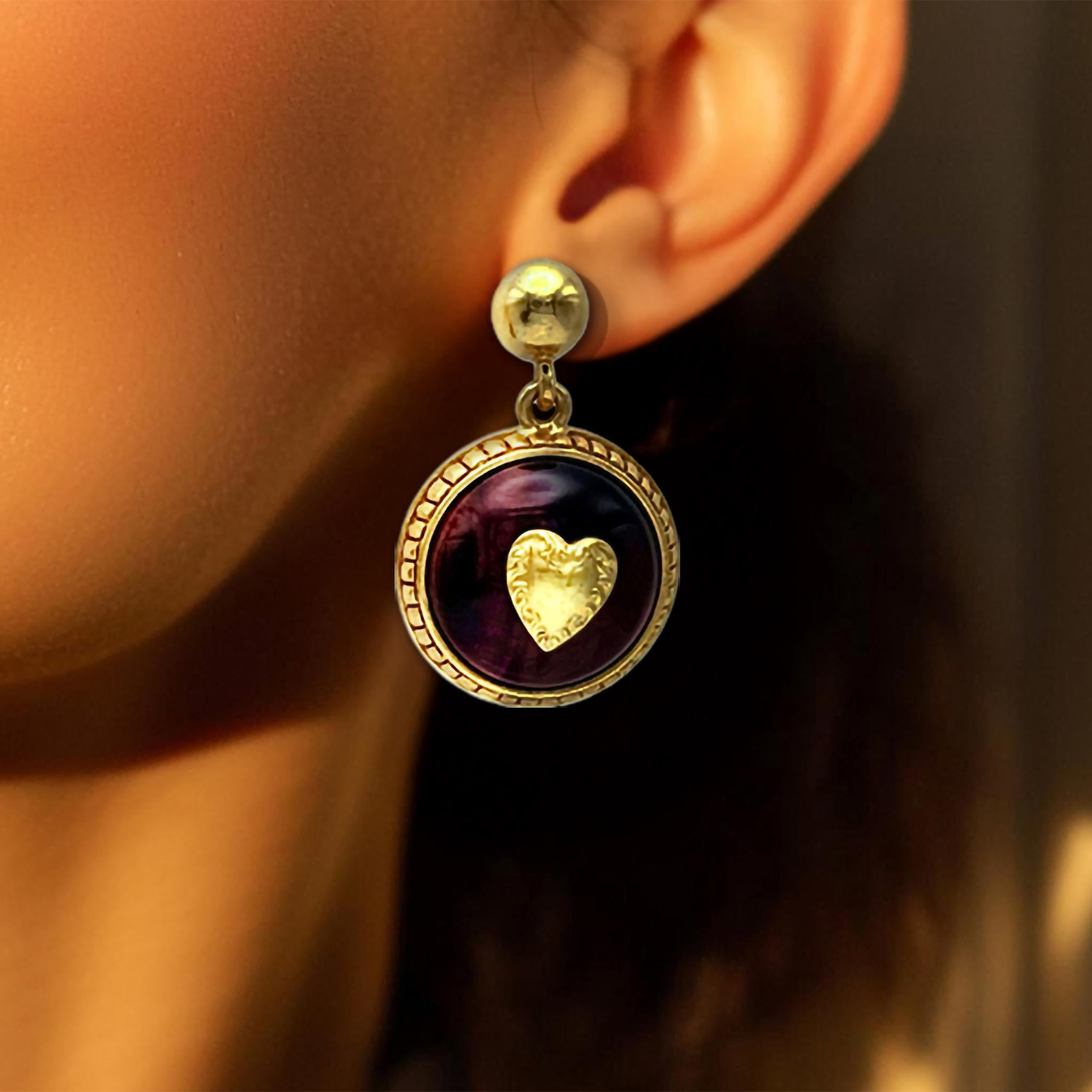 Oscar De La Renta Gold Tiger Eye Heart Drop Earrings Vintage Designer im Angebot 2