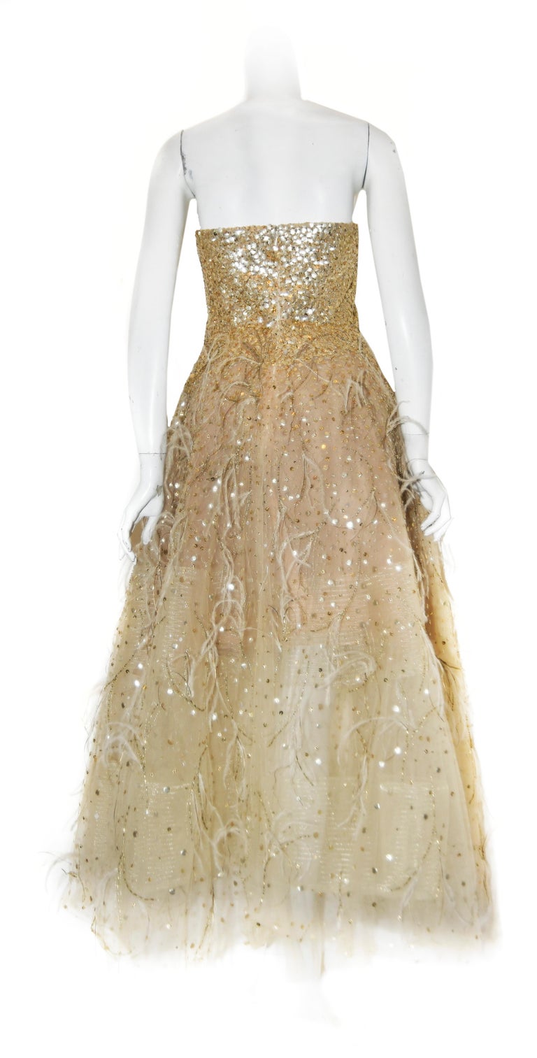 oscar de la renta feather gown