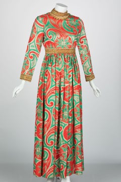 Oscar de la Renta Gold Trim Brocade Dress, 1960s