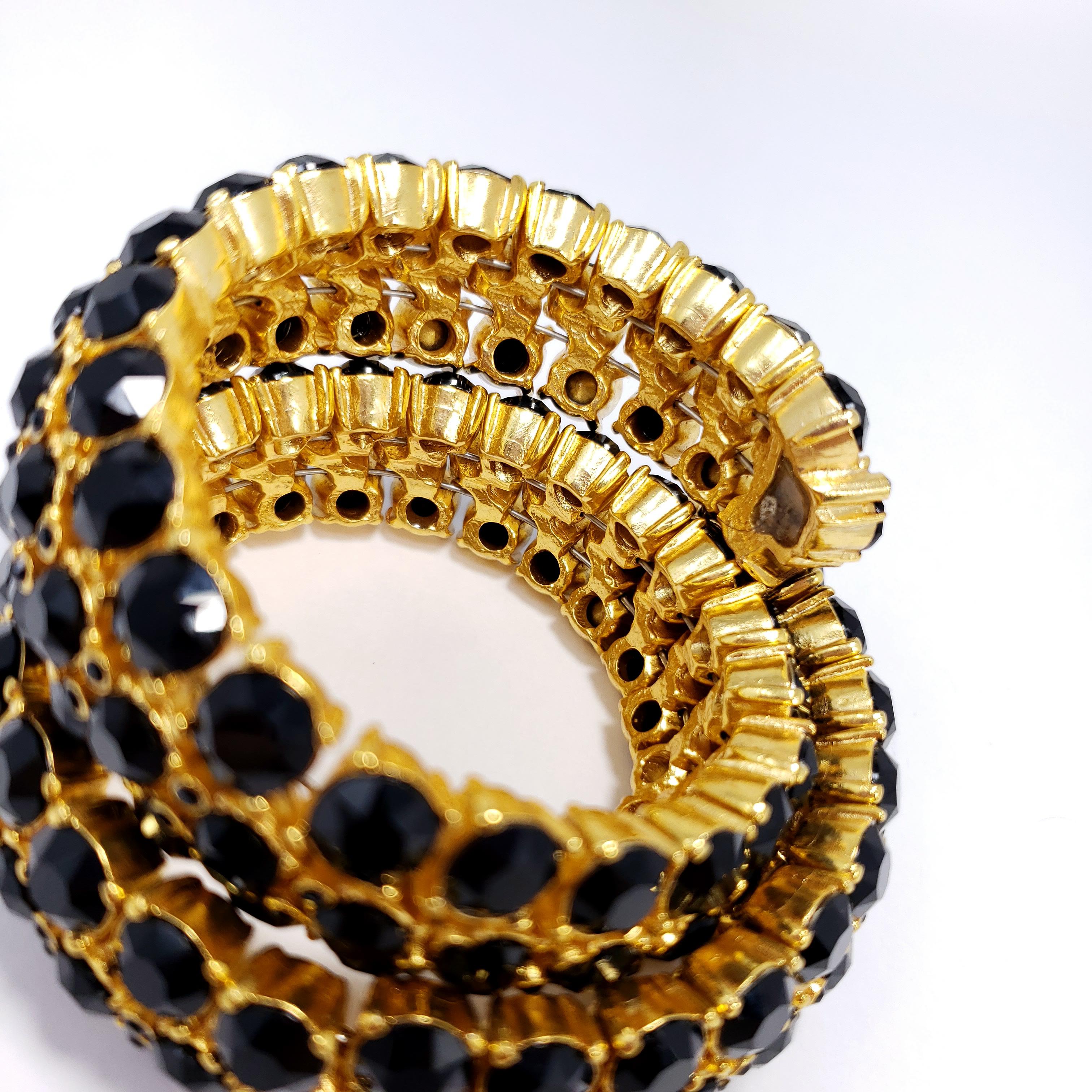 gold bracelet with black swarovski crystals