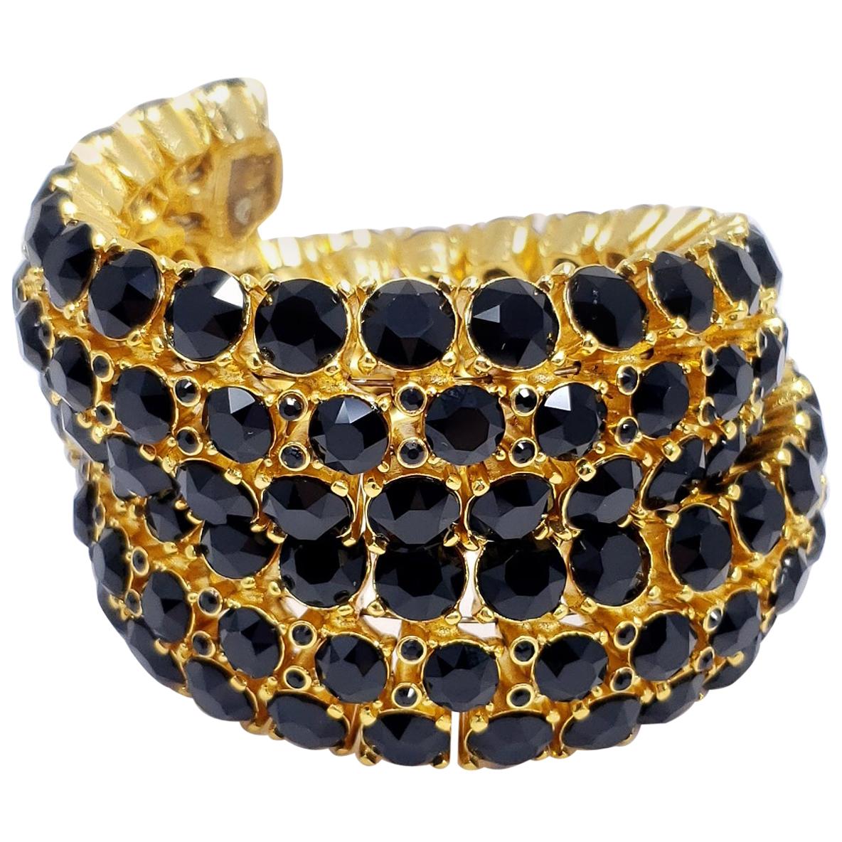 Oscar de la Renta Gold Twisting Bangle Bracelet, Black Swarovski Crystals