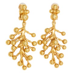 Oscar de la Renta Golden Mimosa Flower Drop Clip on Earrings, Contemporary