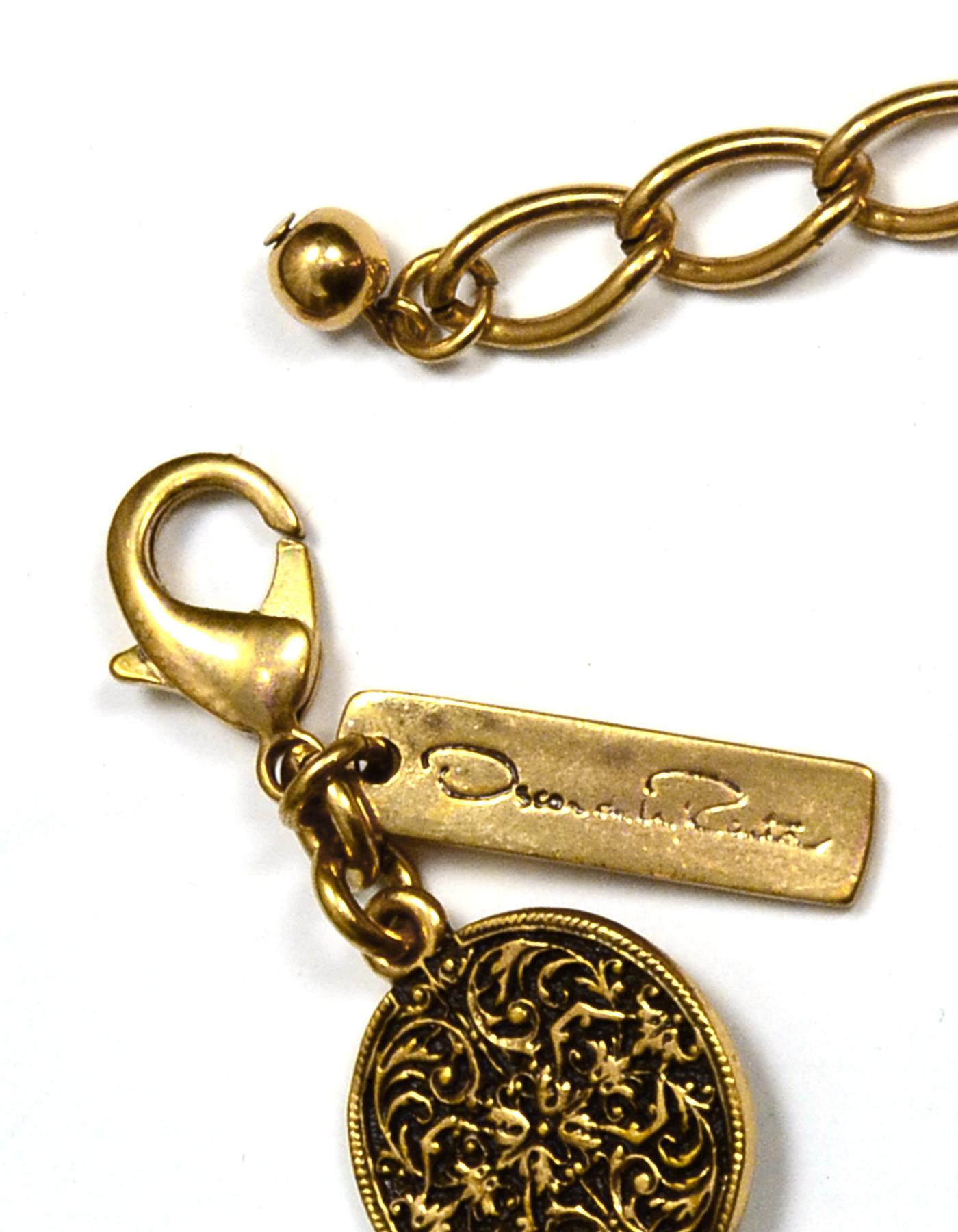Oscar de la Renta Goldtone Engraved Metal Pendant Necklace 1