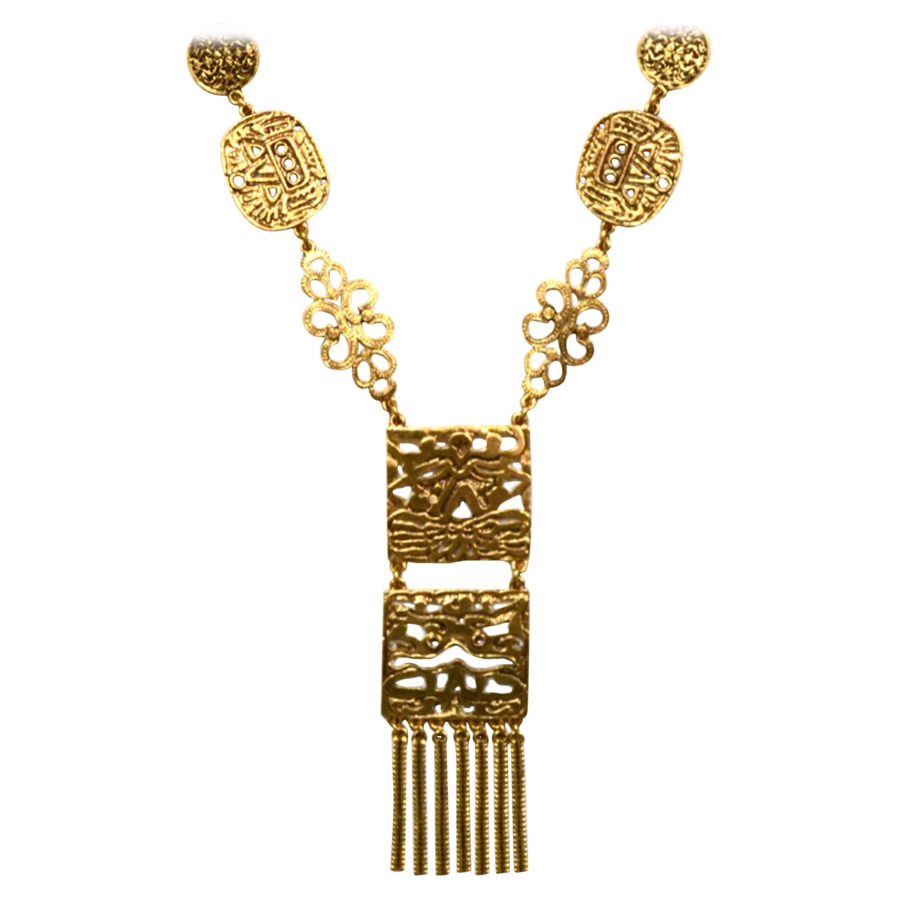 Oscar de la Renta Goldtone Engraved Metal Pendant Necklace