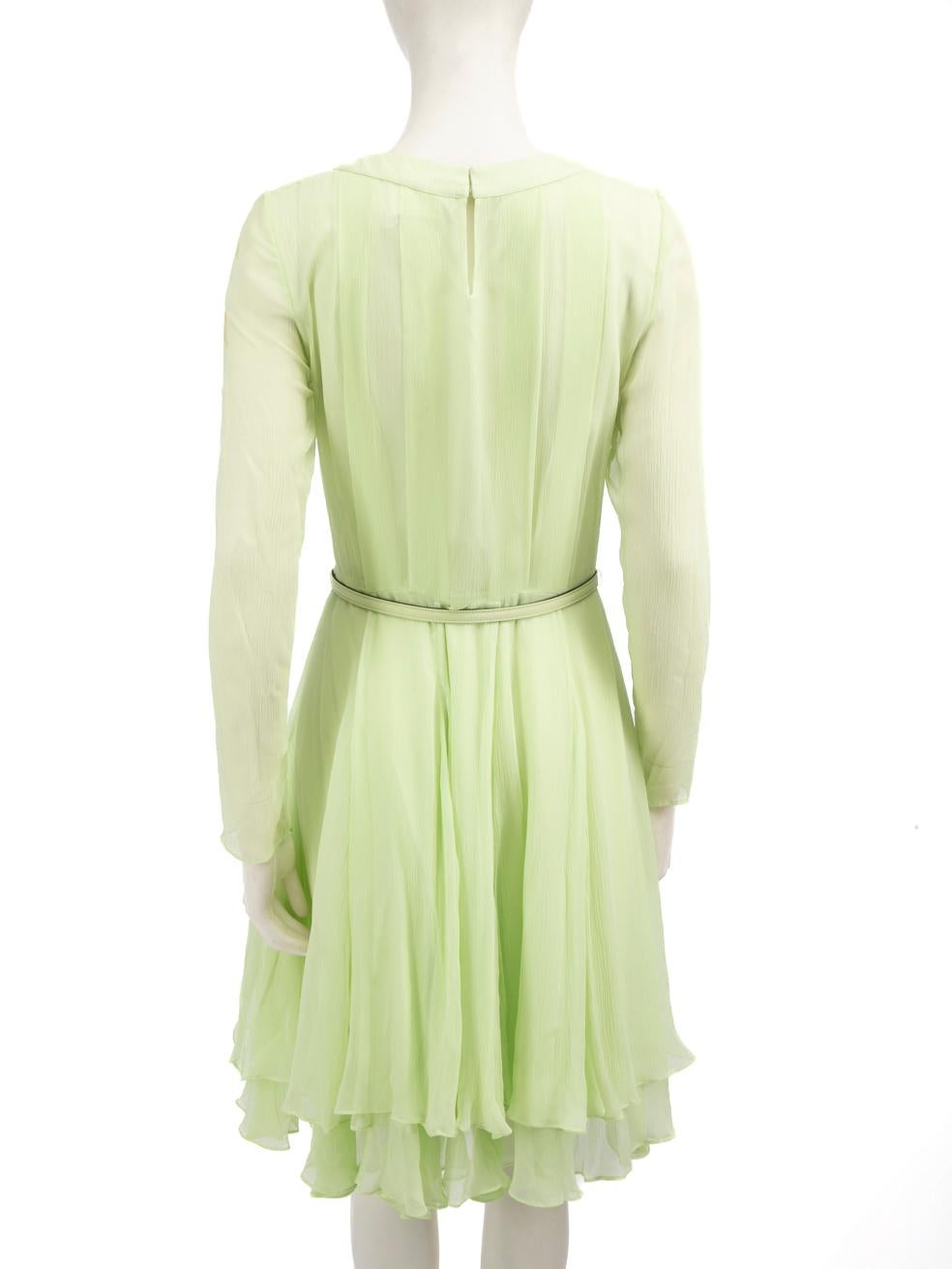 White Oscar de la Renta Green Belted Long Sleeve Dress Size S