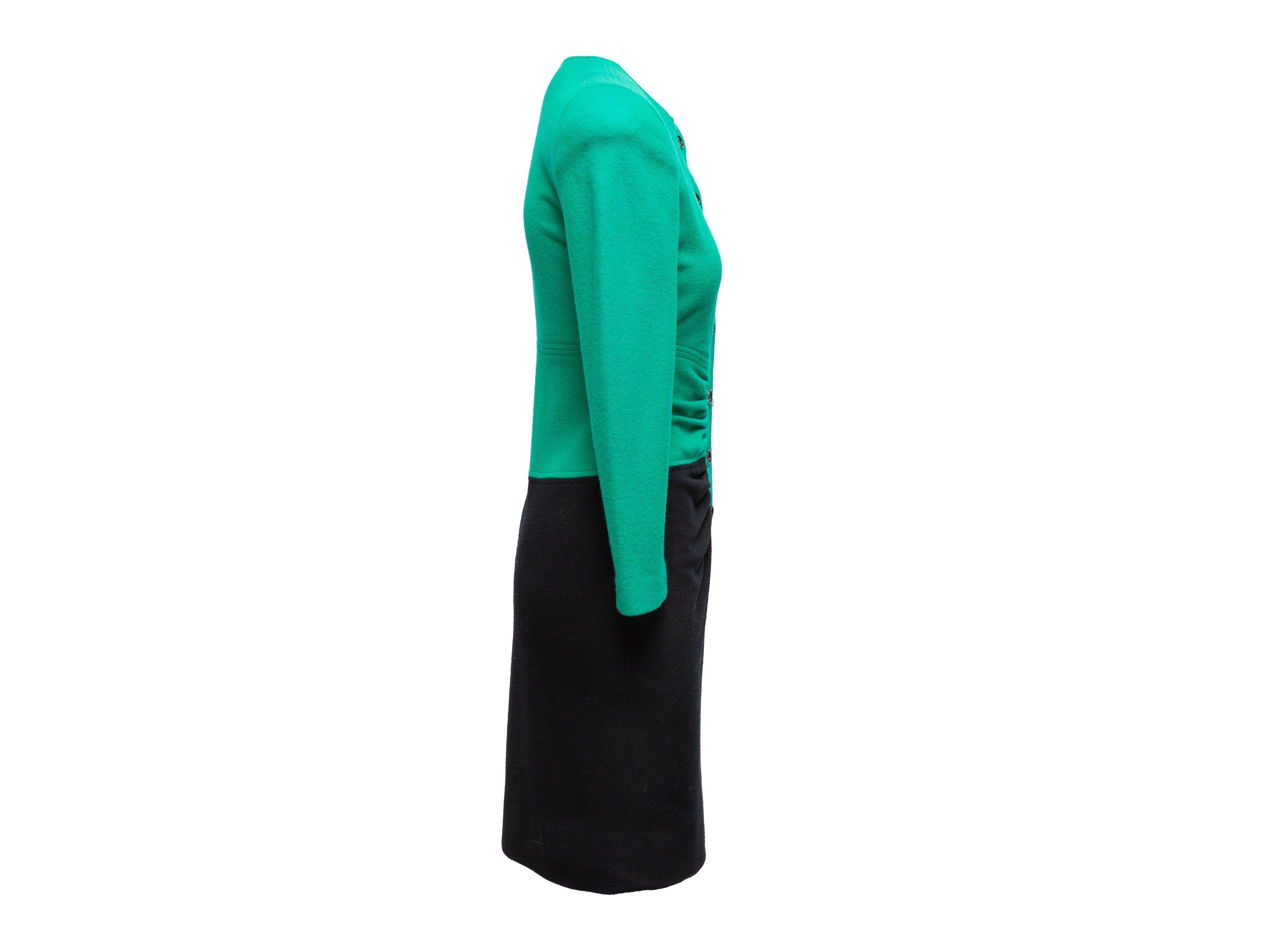 Oscar de la Renta Green & Black Long Sleeve Dress 3