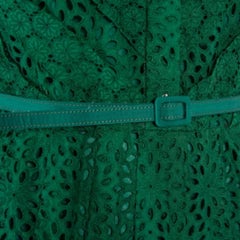 Oscar de la Renta Green Eyelet Lace Belted Midi Dress L