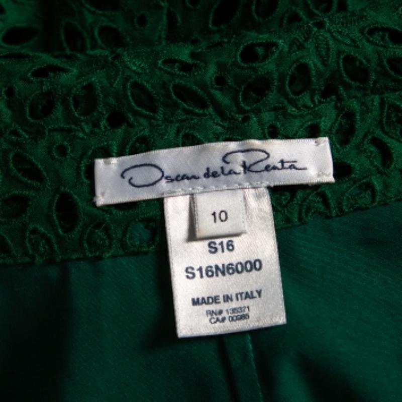 Oscar De La Renta - Vestito midi con cintura in pizzo verde e occhielli L In condizioni buone a Dubai, Al Qouz 2