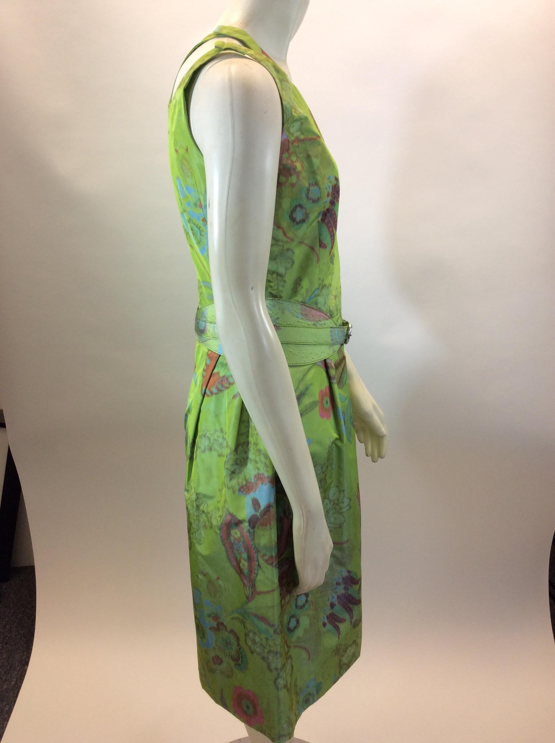 Gray Oscar de la Renta Green Floral Dress For Sale