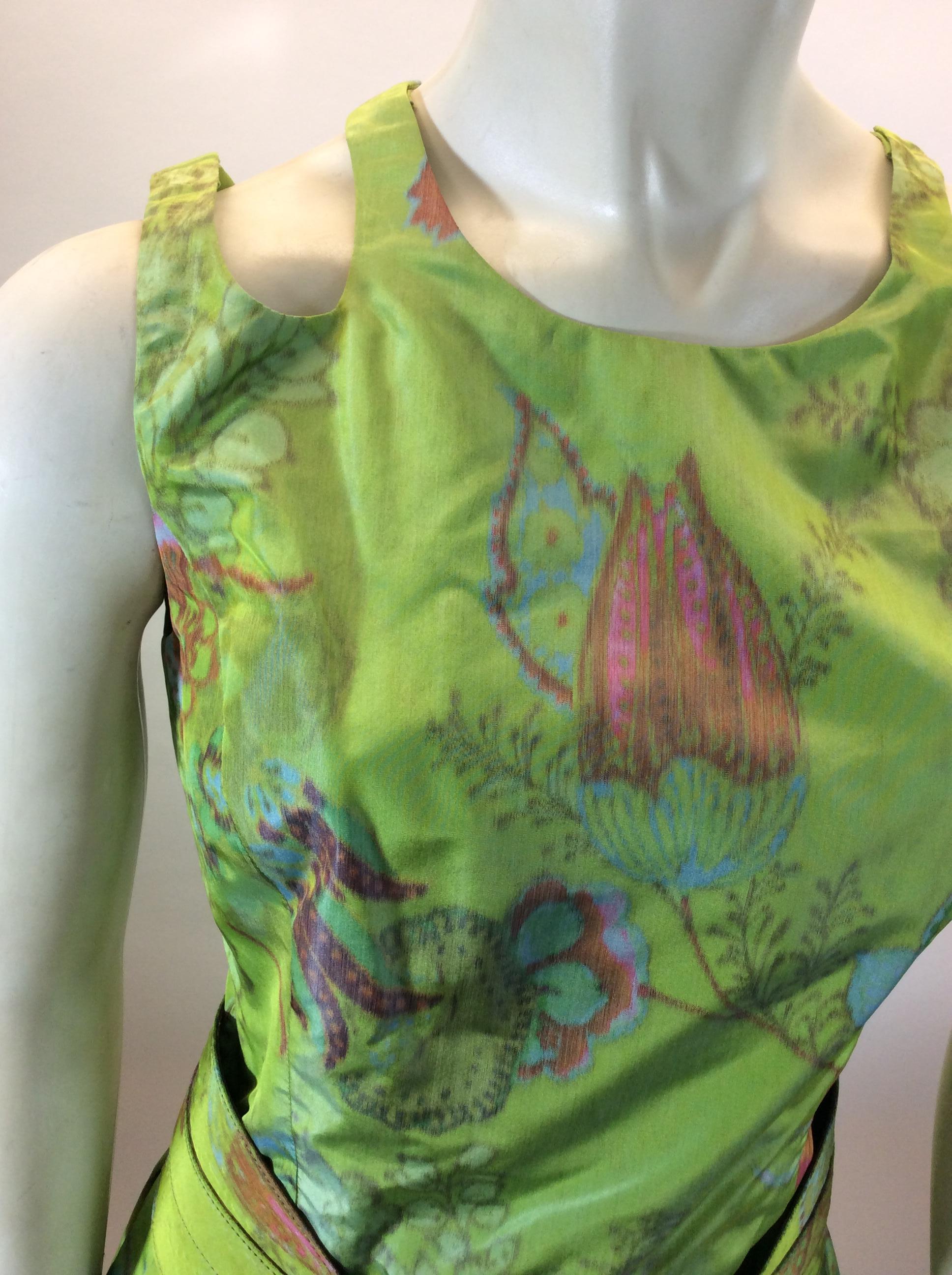 Oscar de la Renta Green Floral Dress In Good Condition For Sale In Narberth, PA