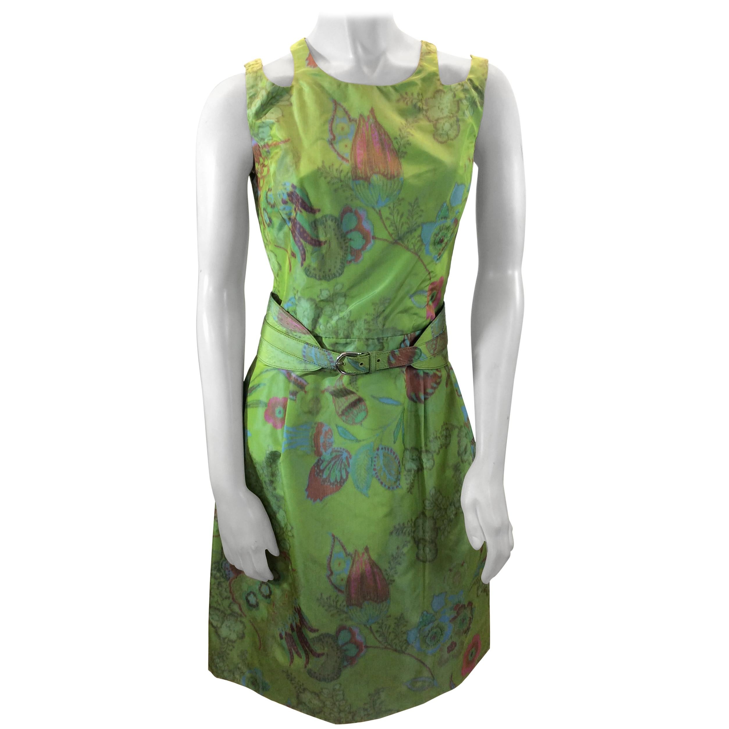 Oscar de la Renta Green Floral Dress For Sale