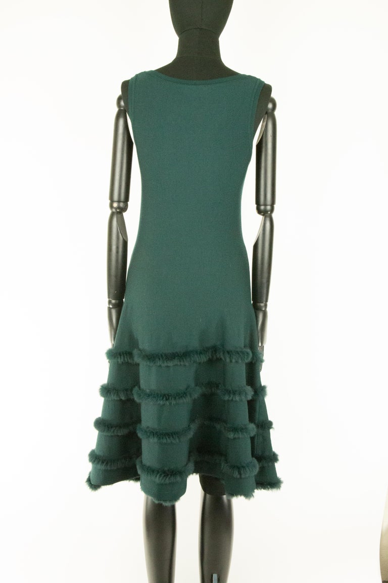 Black Oscar De La Renta Green Knitted Dress For Sale