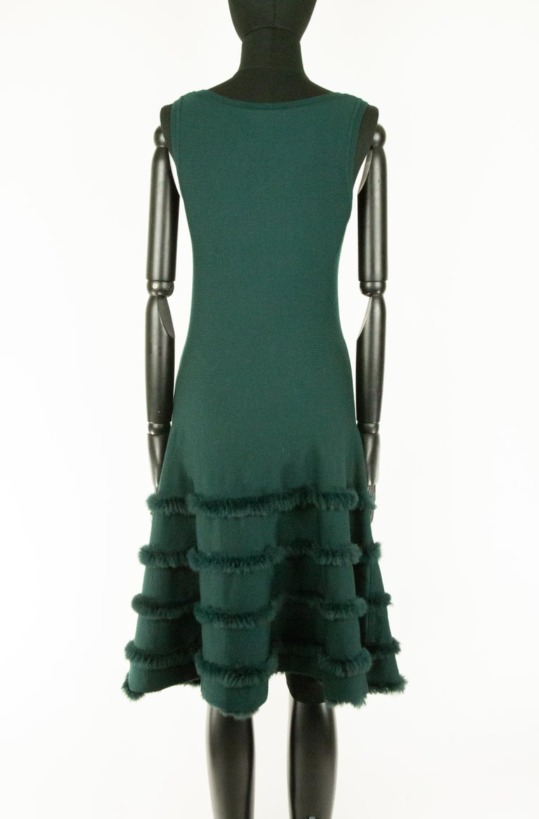 Oscar De La Renta Green Knitted Dress In Good Condition For Sale In London, GB