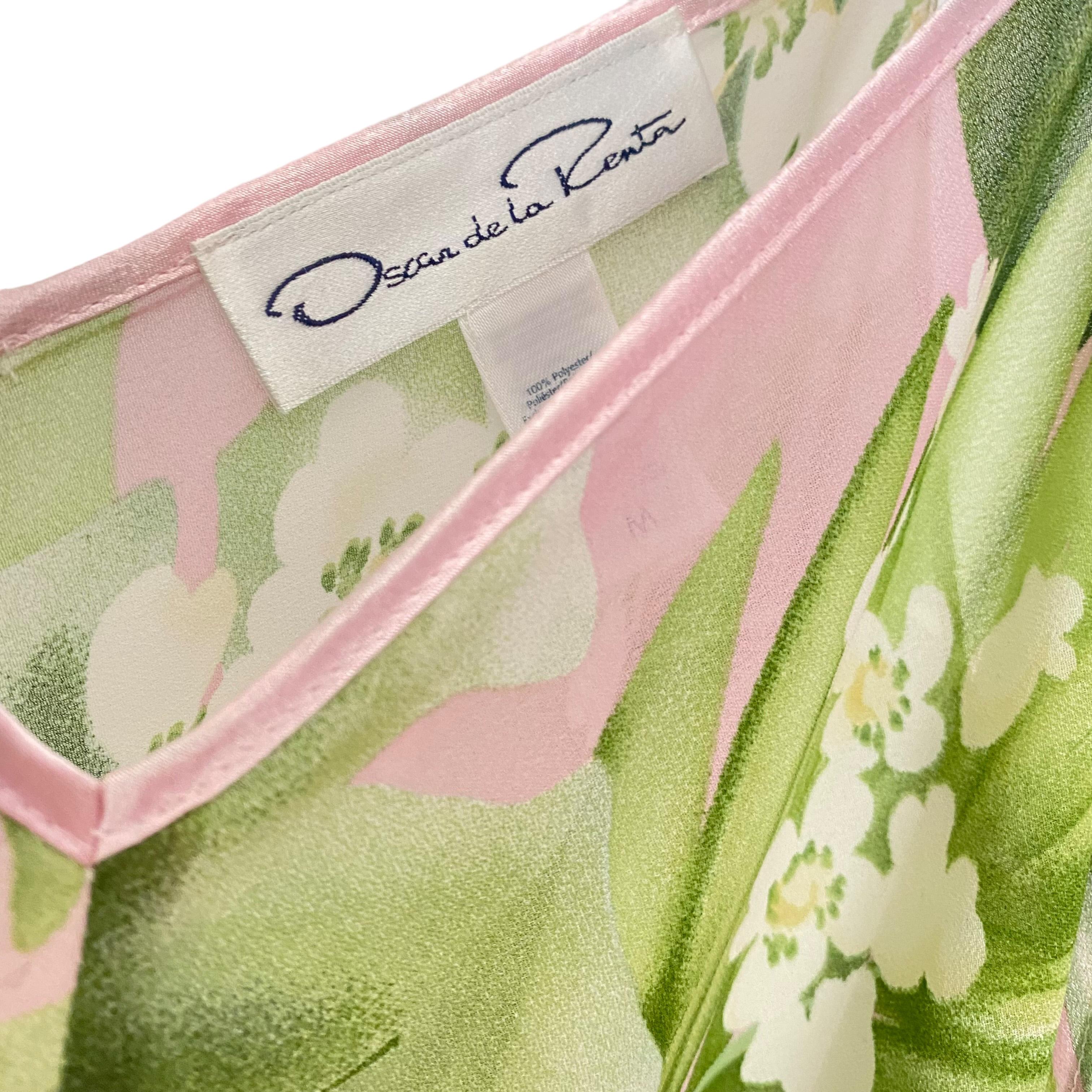Oscar de la Renta Green Pink Boho Floral Hankerchief Scarf Hi-Lo Dress  For Sale 1