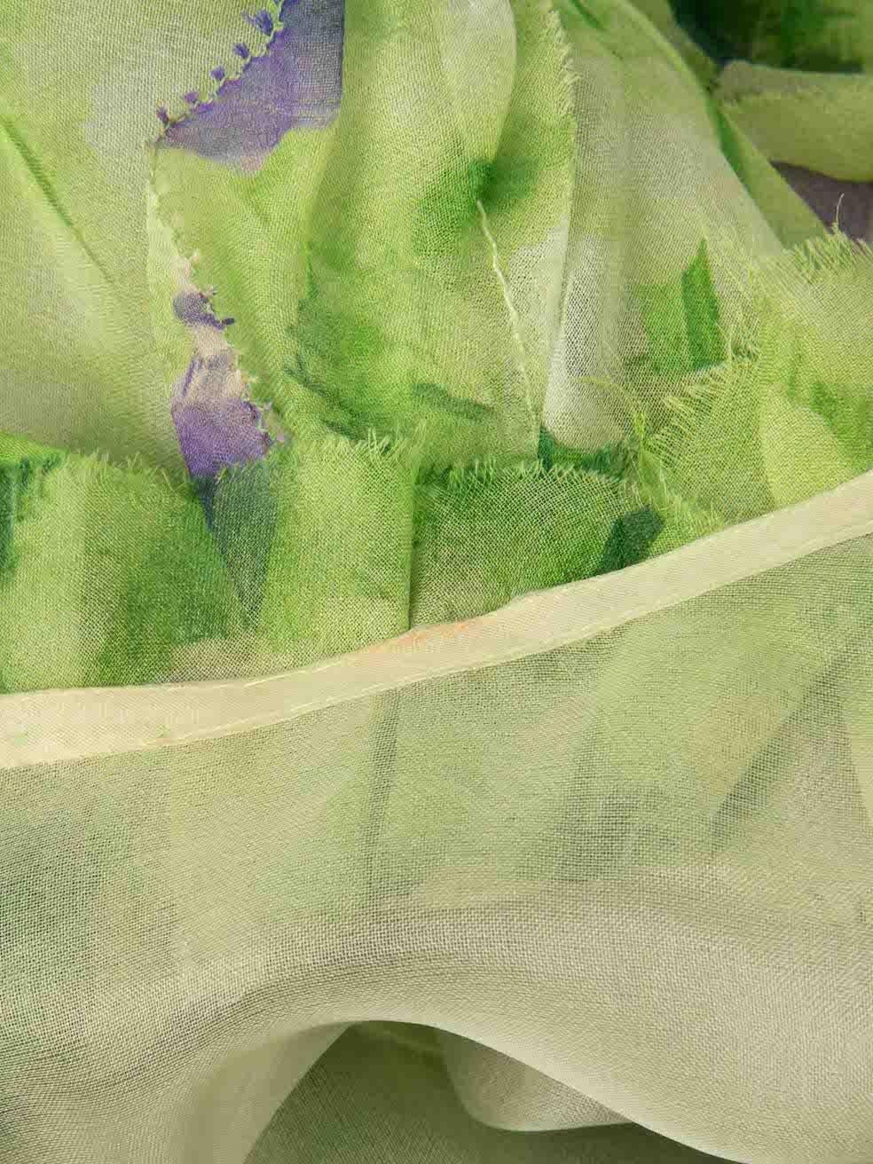 Oscar de la Renta Green & Purple Silk Abstract Print Top & Trousers Set Size L In Good Condition In London, GB