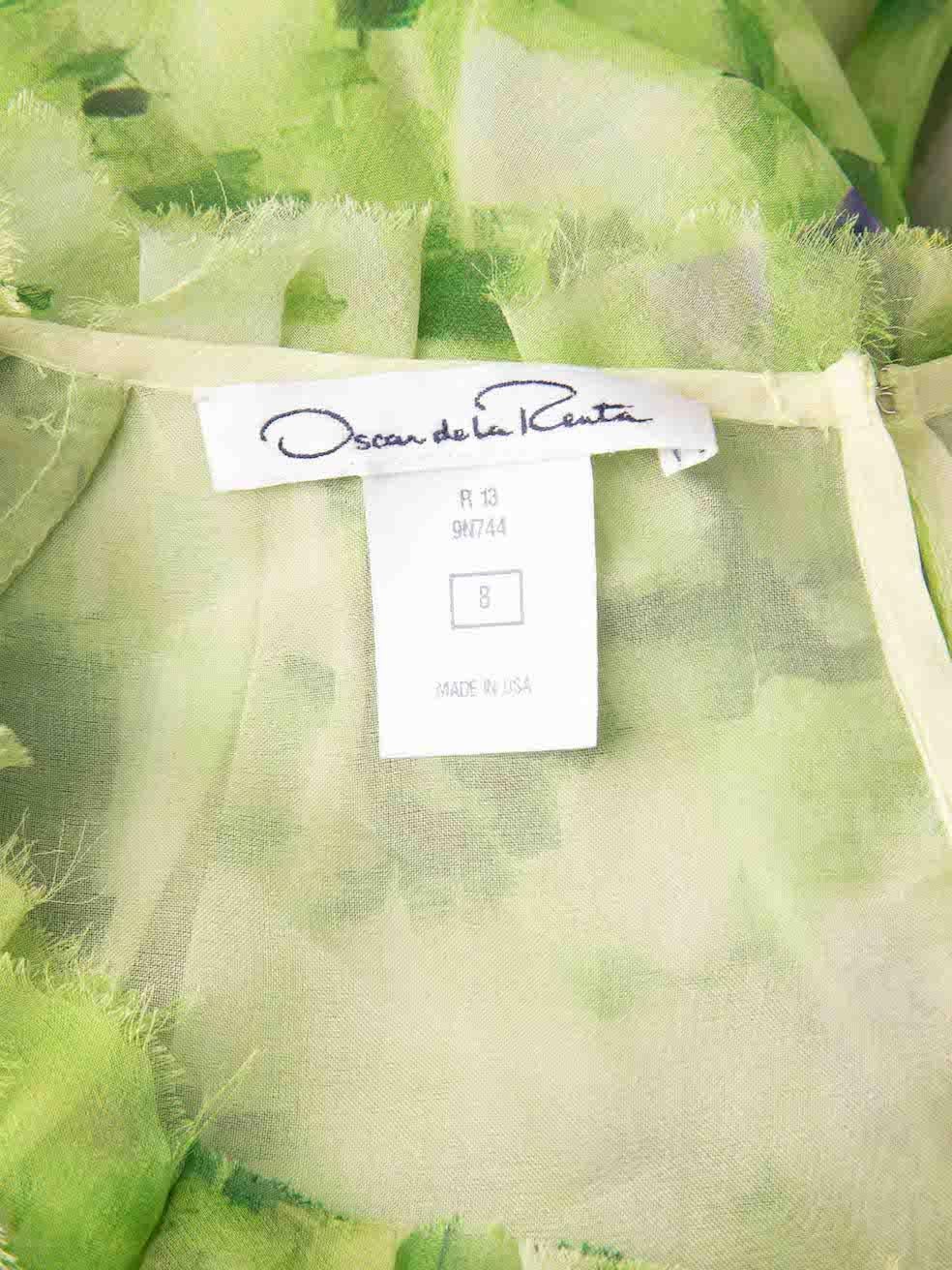 Oscar de la Renta Green & Purple Silk Abstract Print Top & Trousers Set Size L 2