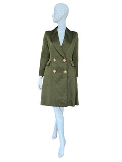 Oscar de la Renta Green Satin Opera Coat