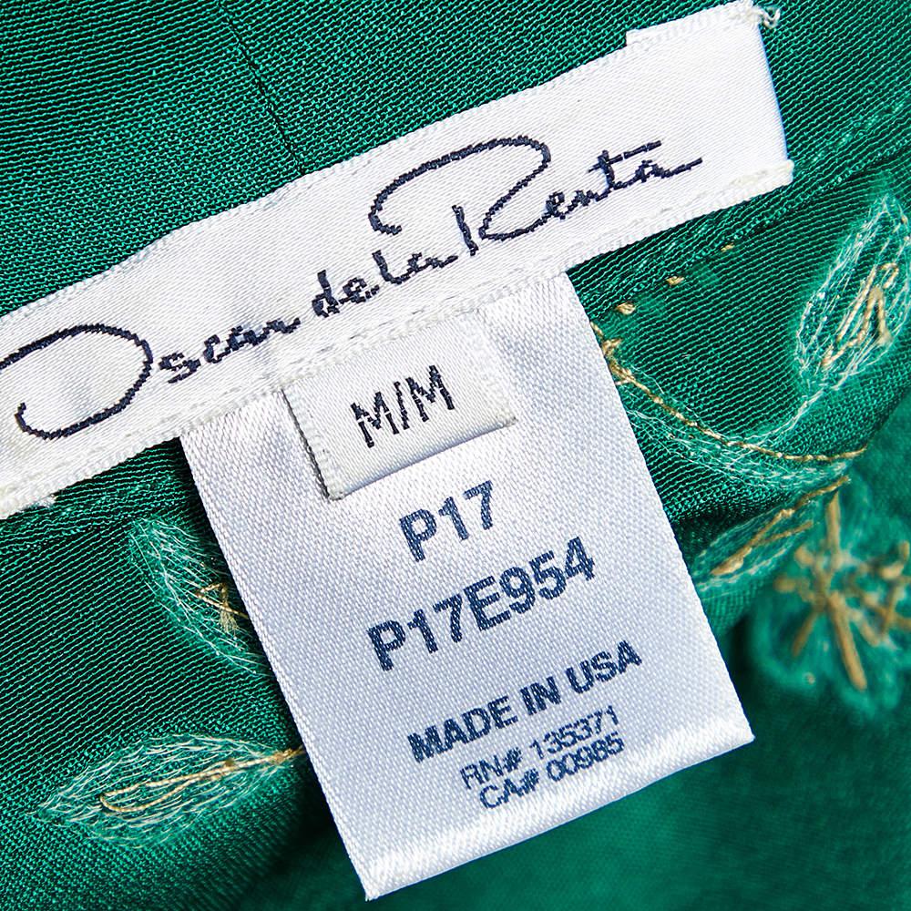 Women's Oscar de la Renta Green Silk Embellished Belted Kaftan Dress M
