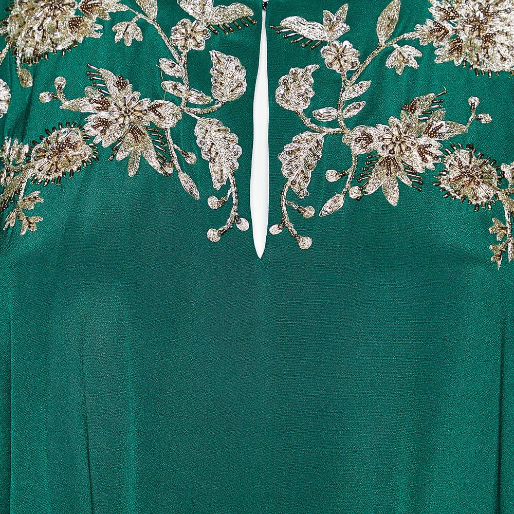 Oscar de la Renta Green Silk Embellished Belted Kaftan Dress M For Sale 1
