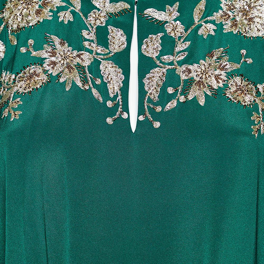Oscar de la Renta Green Silk Embellished Belted Kaftan Dress M 1