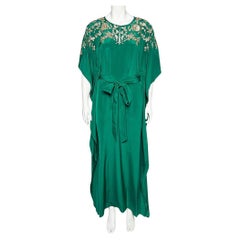 Oscar de la Renta Green Silk Embellished Belted Kaftan Dress M