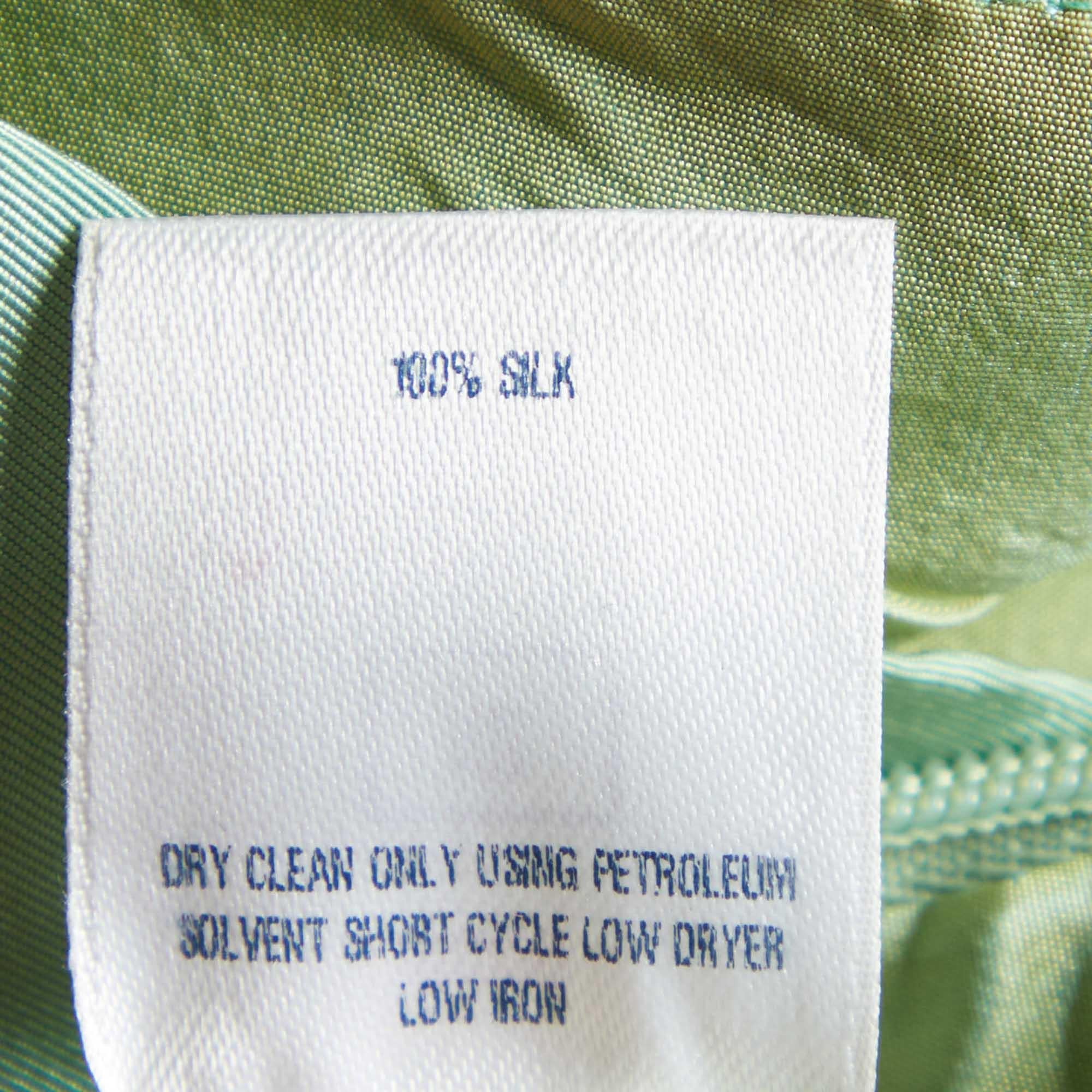 Oscar de la Renta Green Silk Pleat Detail Draped Gown L 1