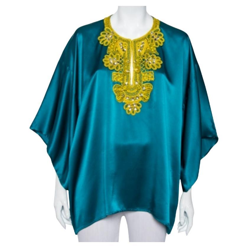 Oscar De La Renta Greene & Greene & Greene in raso di seta con dettaglio sul collo Top oversize L