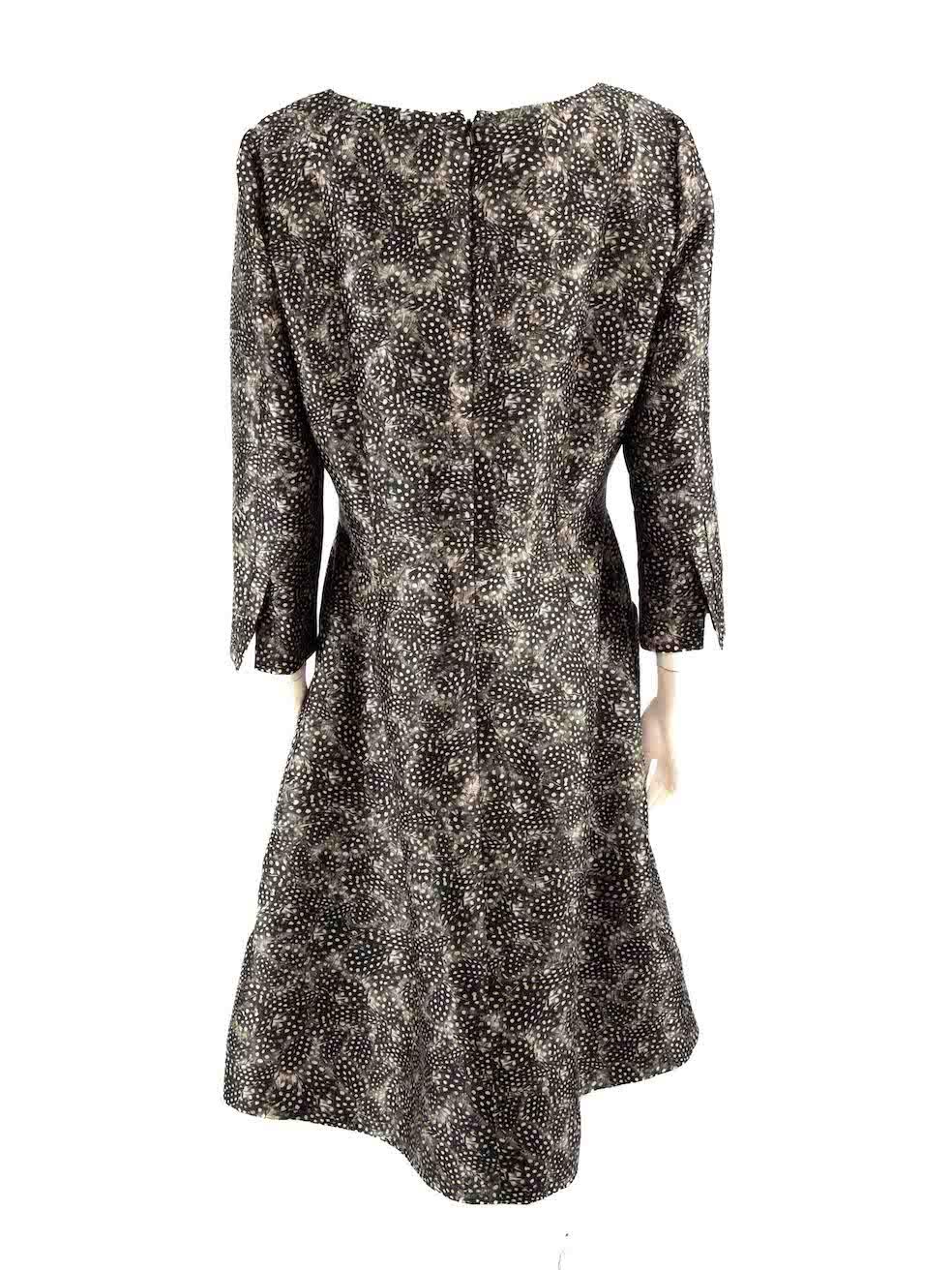 Noir Oscar de la Renta - Robe grise à imprimé plumes, taille 4XL en vente