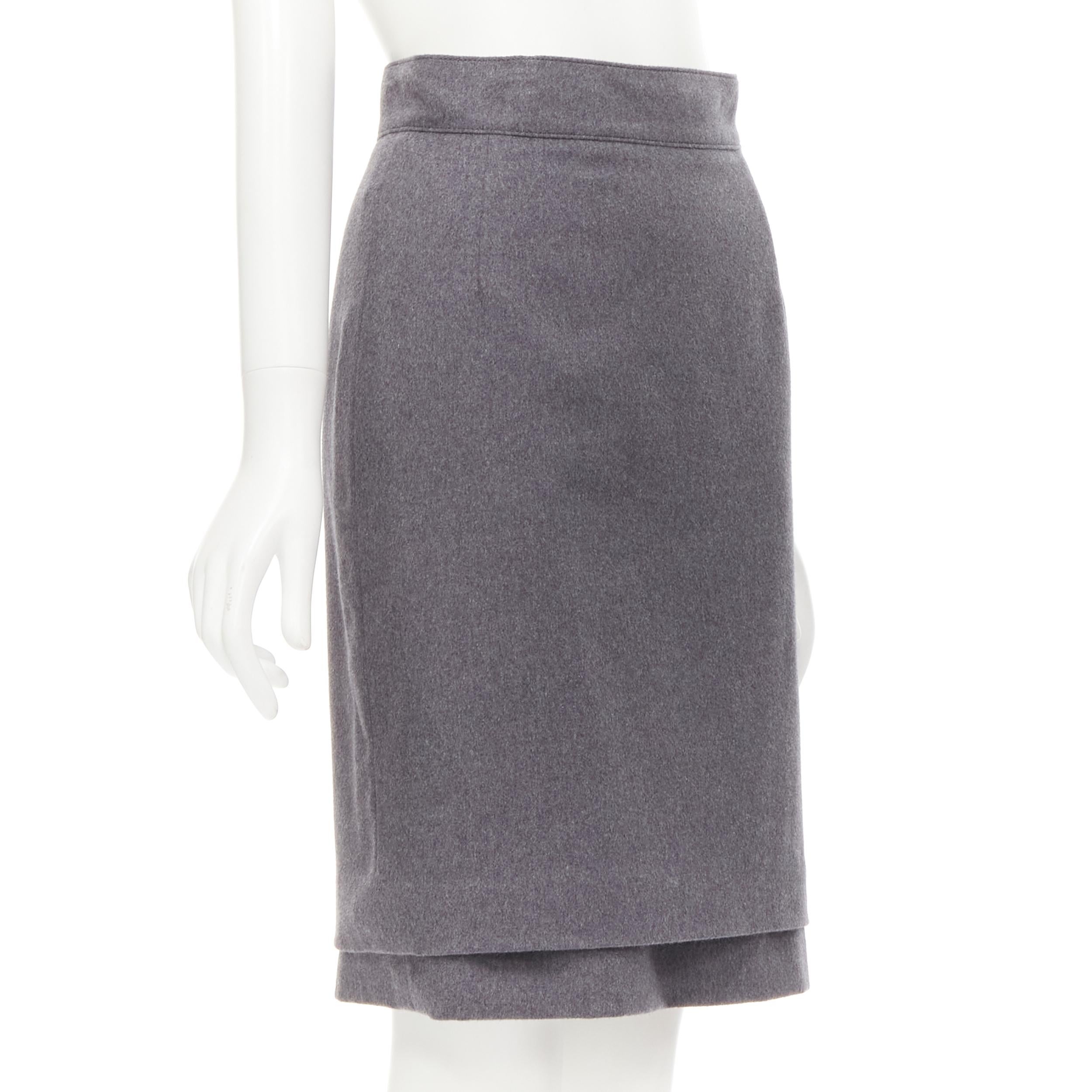 Gray OSCAR DE LA RENTA grey wool double layered hem pencil skirt US2 XS For Sale