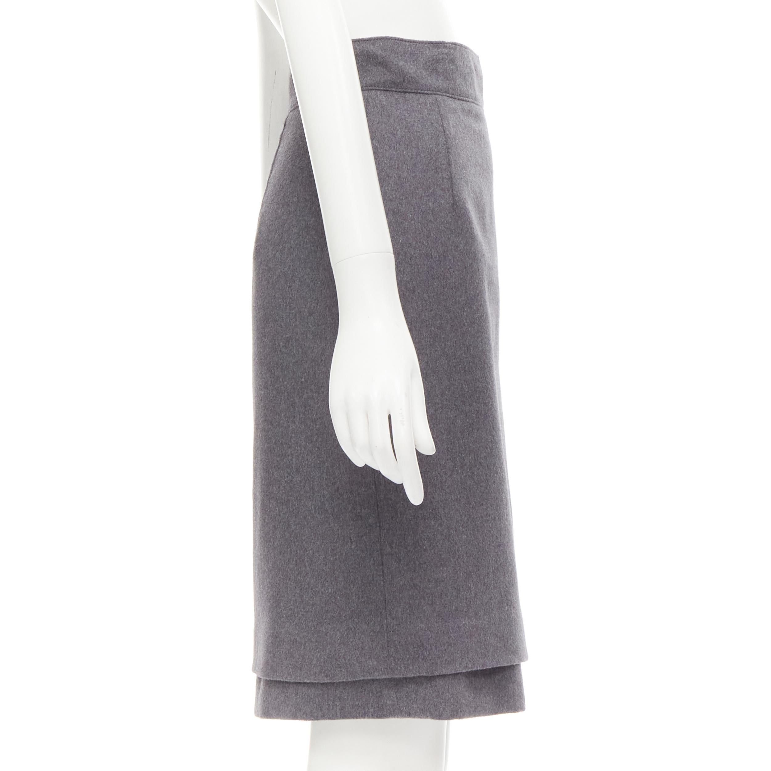 Women's OSCAR DE LA RENTA grey wool double layered hem pencil skirt US2 XS For Sale