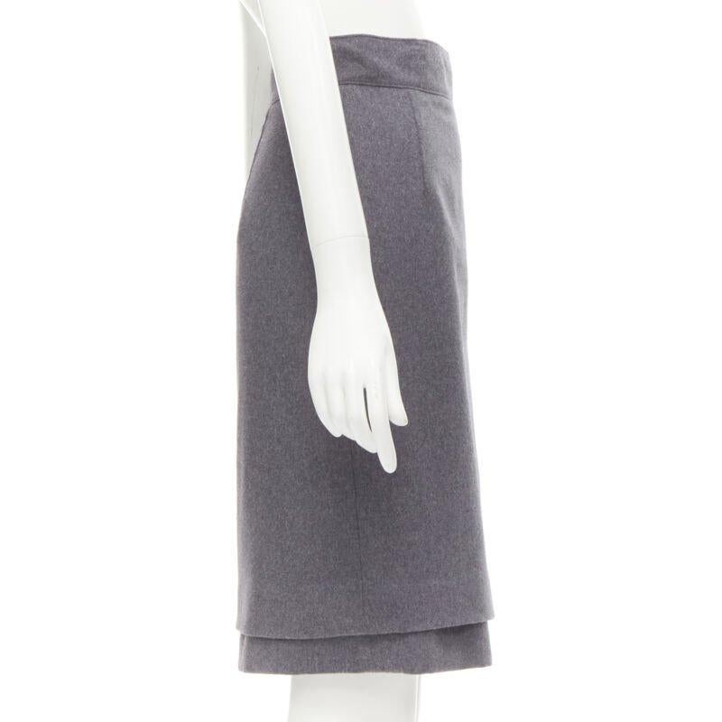 OSCAR DE LA RENTA jupe crayon en laine grise à double ourlet superposé US2 XS Pour femmes en vente