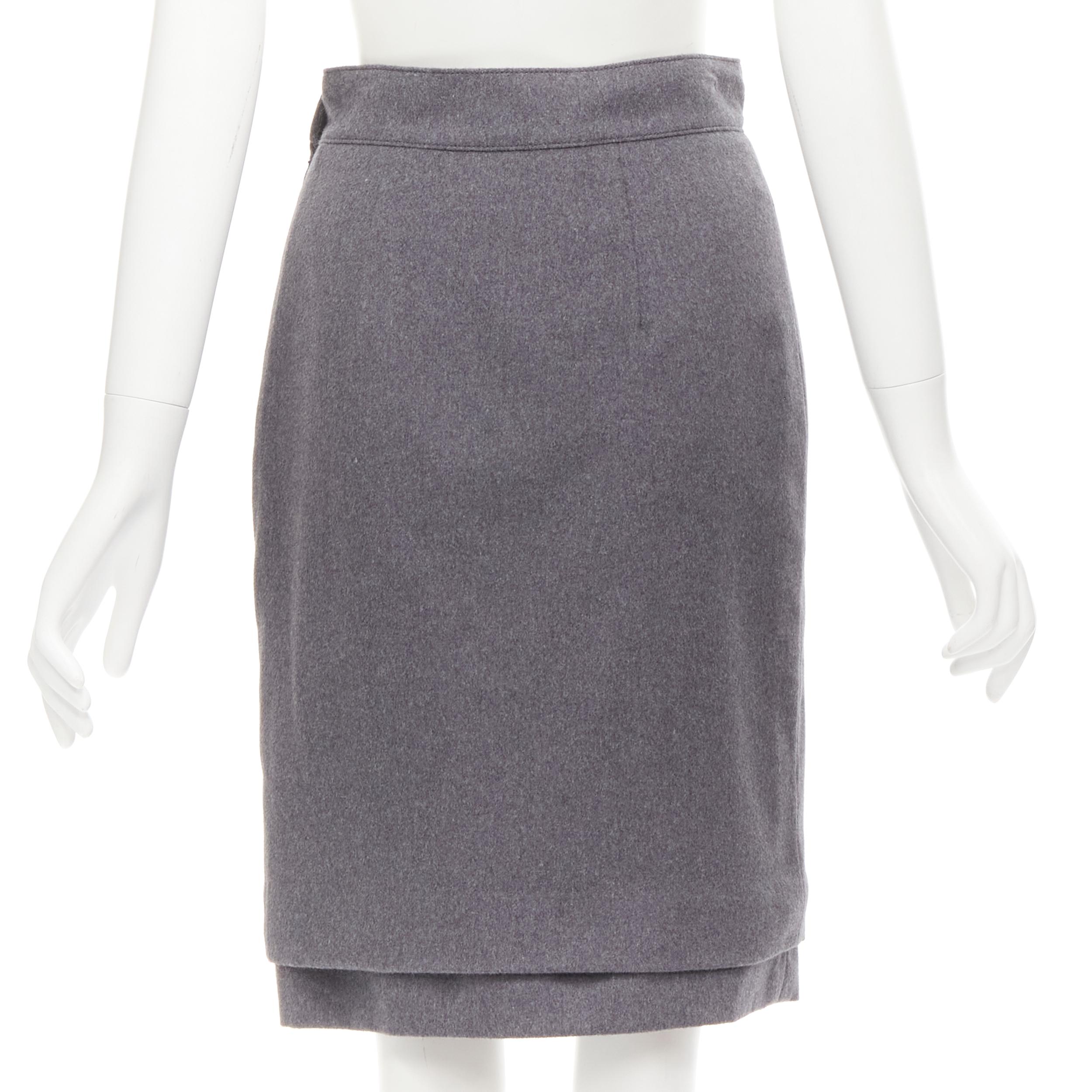 OSCAR DE LA RENTA grey wool double layered hem pencil skirt US2 XS For Sale 1