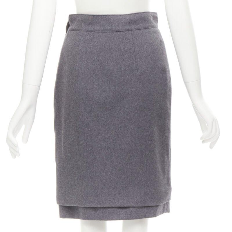 OSCAR DE LA RENTA jupe crayon en laine grise à double ourlet superposé US2 XS en vente 1