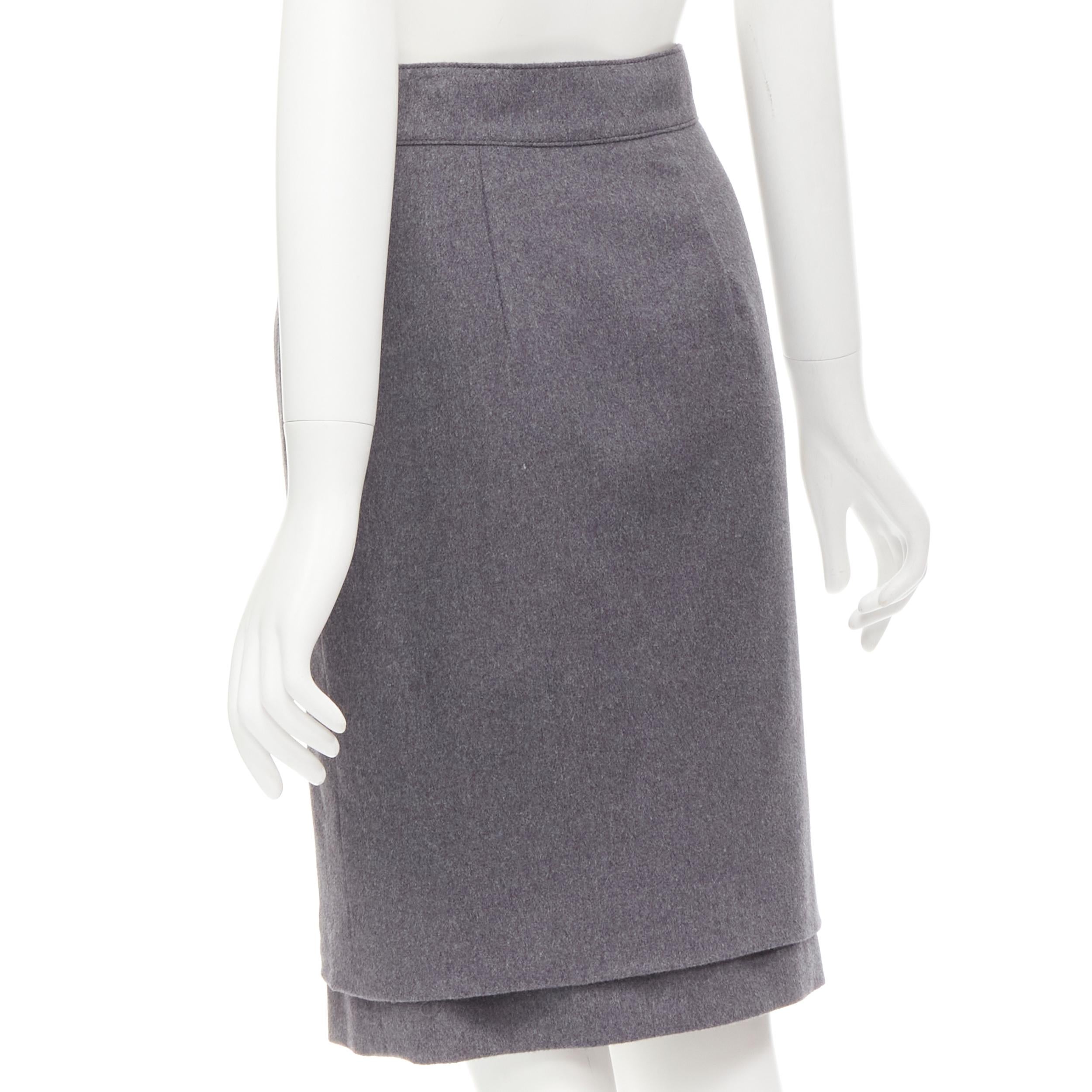 OSCAR DE LA RENTA grey wool double layered hem pencil skirt US2 XS For Sale 2