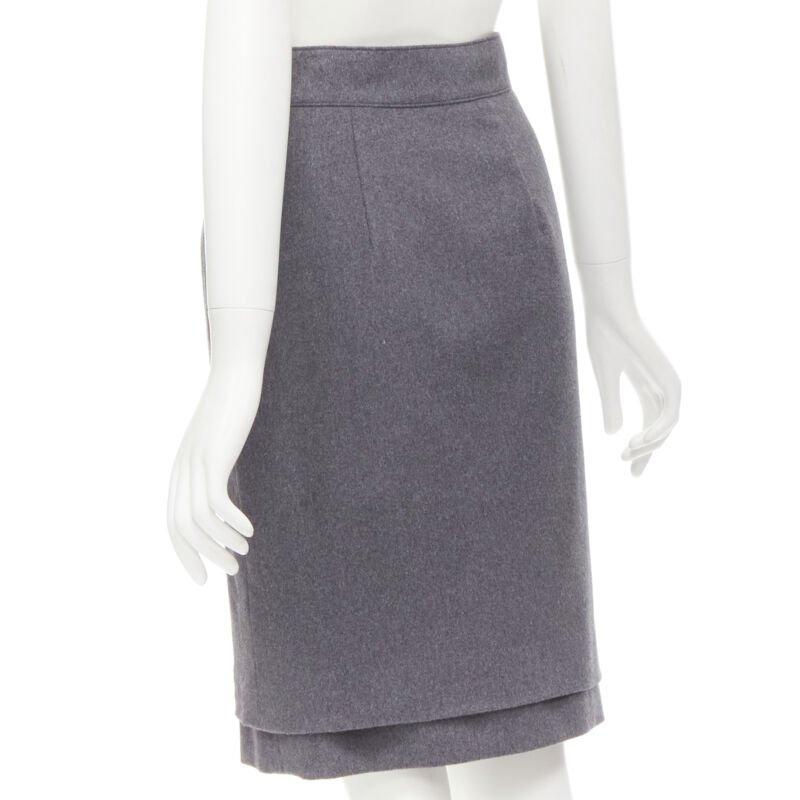 OSCAR DE LA RENTA jupe crayon en laine grise à double ourlet superposé US2 XS en vente 2