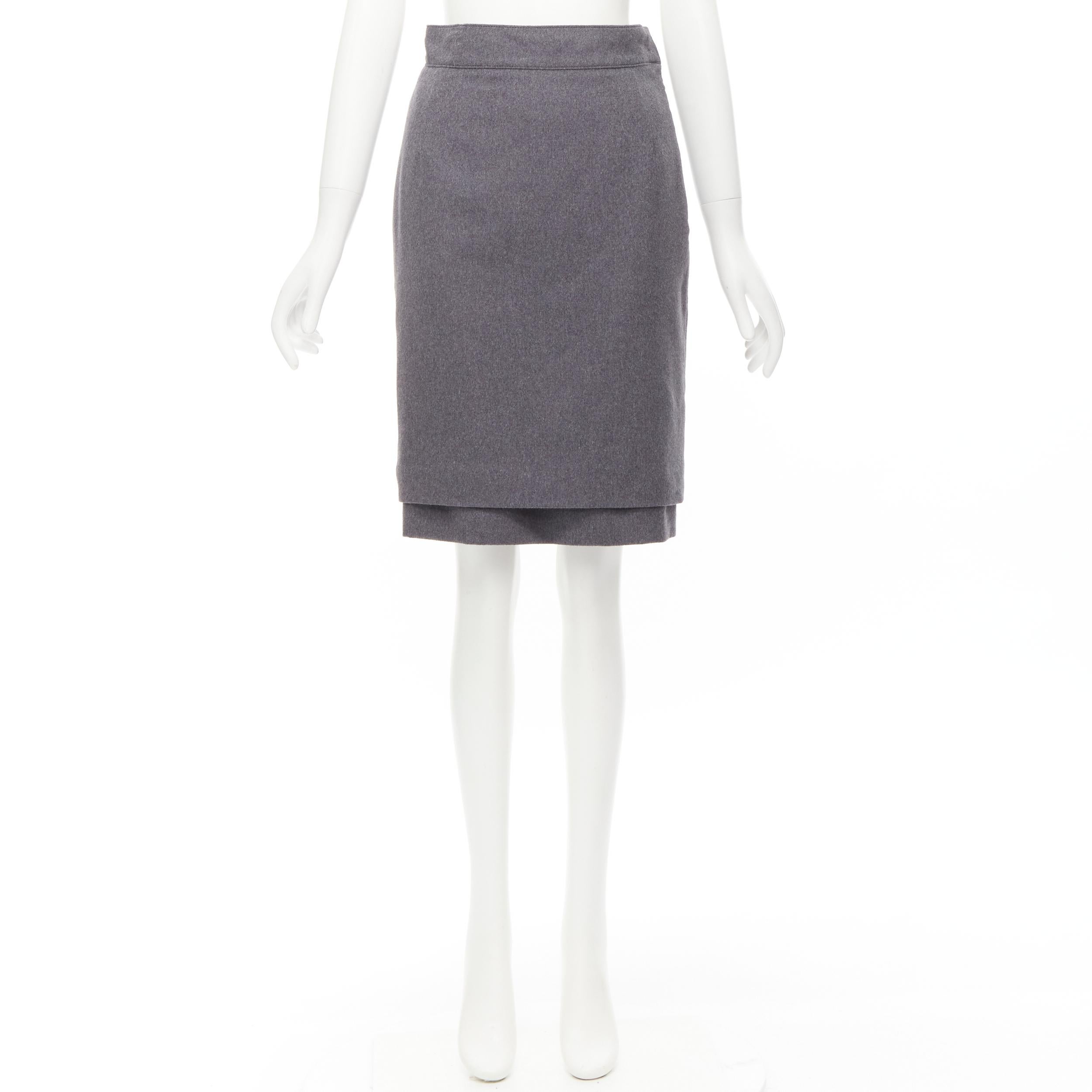 OSCAR DE LA RENTA grey wool double layered hem pencil skirt US2 XS For Sale 5
