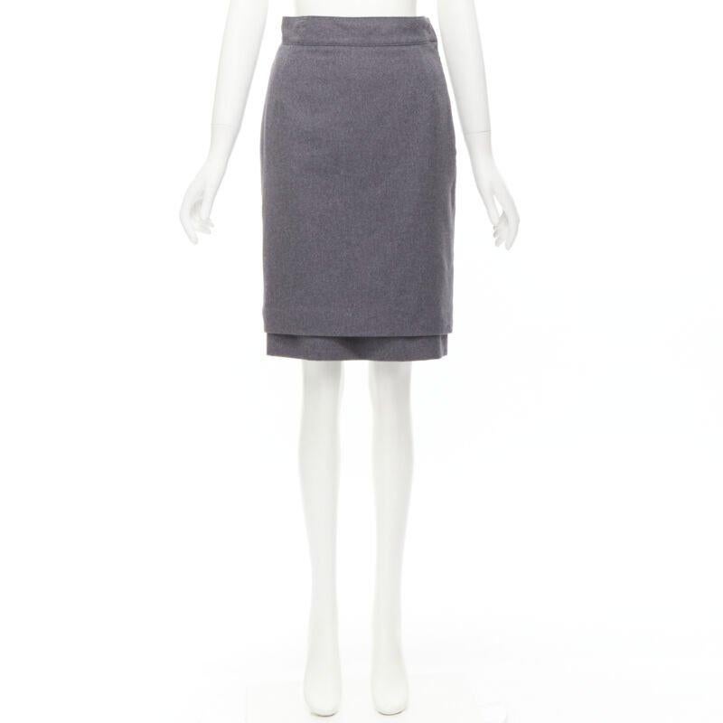 OSCAR DE LA RENTA jupe crayon en laine grise à double ourlet superposé US2 XS en vente 5