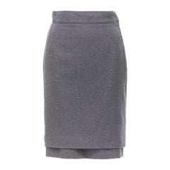 OSCAR DE LA RENTA grey wool double layered hem pencil skirt US2 XS