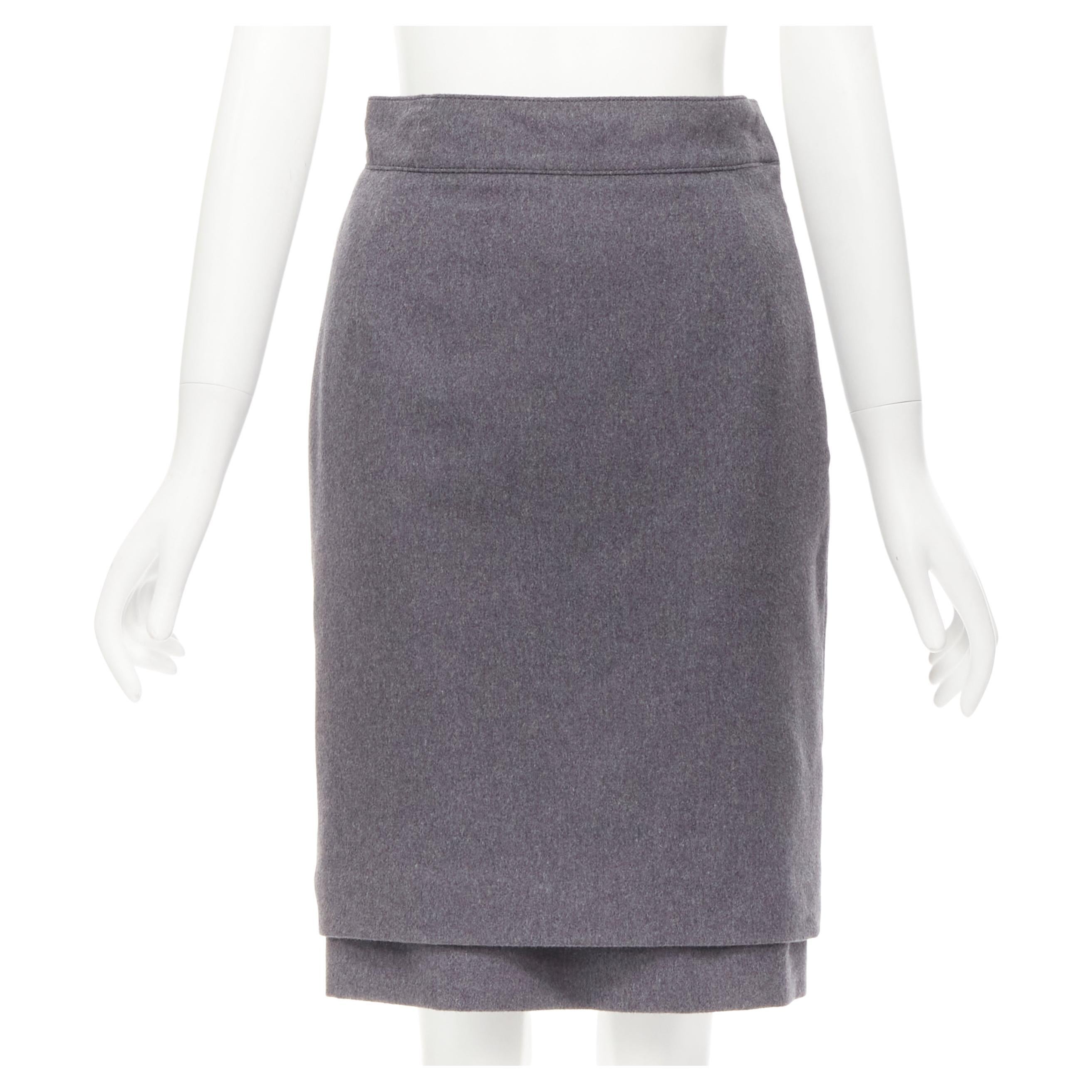 OSCAR DE LA RENTA grey wool double layered hem pencil skirt US2 XS For Sale