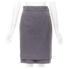 OSCAR DE LA RENTA grey wool double layered hem pencil skirt US2 XS