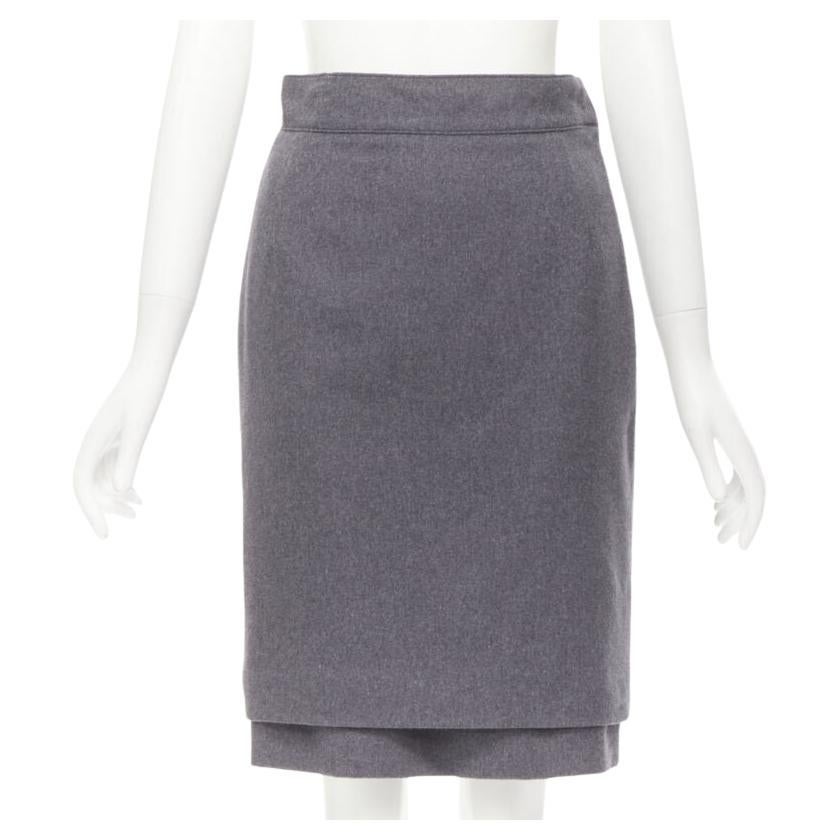 Oscar De La Renta - Gonna a tubino in lana grigia con orlo a doppio strato US2 XS