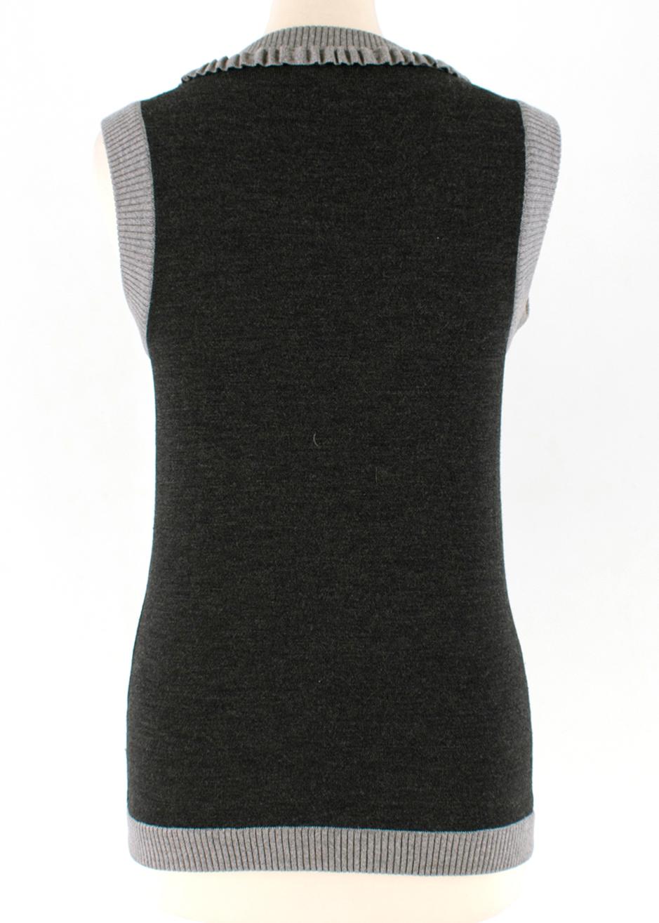 Black Oscar de la Renta Grey Wool Sleeveless Knit Top - Size XS For Sale